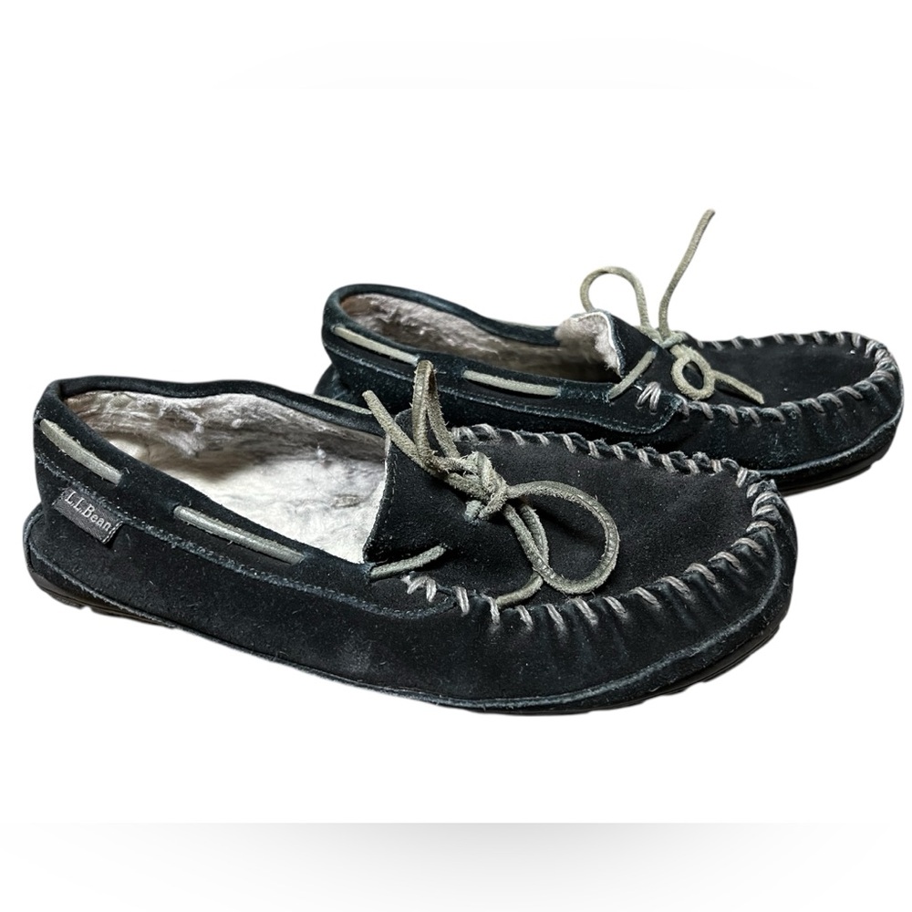 L.L. Bean Black Moccasin Slippers - Size 7 Men’s, Women’s 9